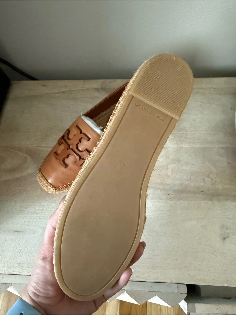 Tory Burch Cognac Leather Espadrille Flats with Logo Cutout - Picture 4 of 5